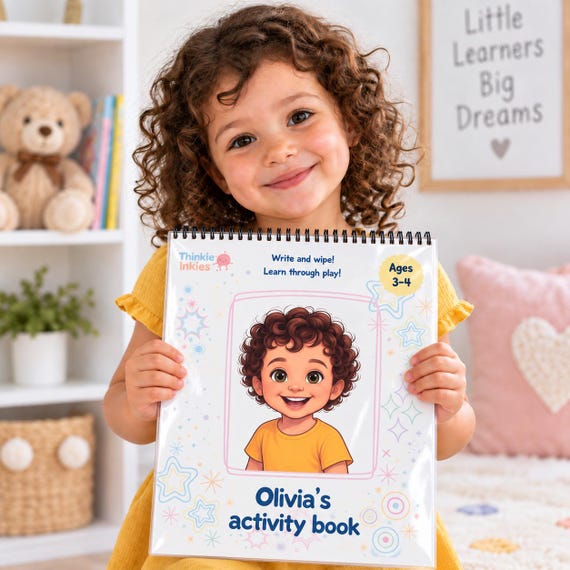 Personalized Toddler Activity Book, Name Tracing, Reusable Preschool Workbook (Ages 3-4)