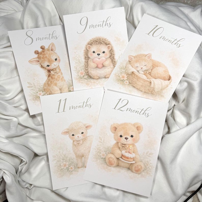 Baby Milestone Cards | Watercolor Animals, Monthly Photo Props - Etsy ...