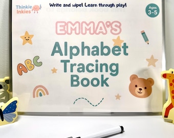 Libro personalizado para trazar el alfabeto / Cuaderno de ejercicios ABC para escribir y borrar / Trazado de nombres