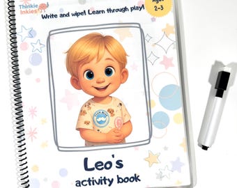 Libro de actividades personalizado para niños pequeños: Aprende a escribir y borrar con un retrato personalizado
