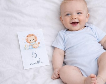 Tarjetas de hitos para bebé niño / Lino, diseño de acuarela