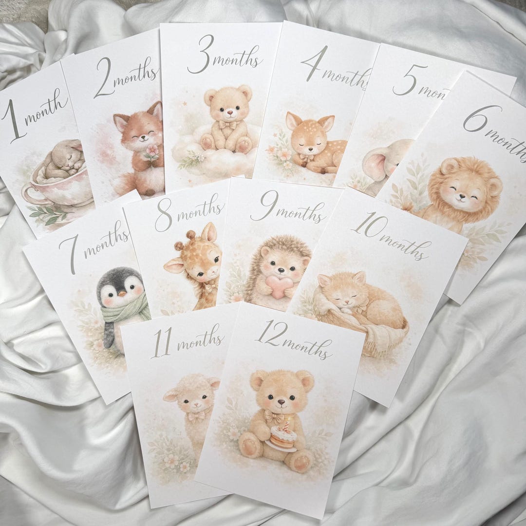 Baby Milestone Cards | Watercolor Animals, Monthly Photo Props - Etsy ...