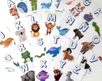 Tarjetas didácticas del alfabeto español: Tarjetas plastificadas de animales de la A a la Z con marcador
