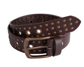 Biker Brown handmade studded bonded Full Grain handcrafted leather belt 35mm Studded Leather Belt for men Punk Belt For Biker Birthday Gift