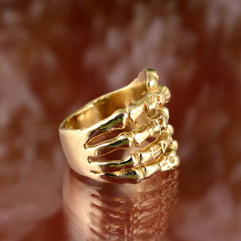 Gold Skeleton Hand Ring, Gothic Skull Jewelry, Anatomical Bone Ring for ...