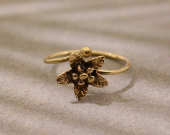 Handcrafted Brass Lotus Flower Ring: Adjustable Boho Jewelry