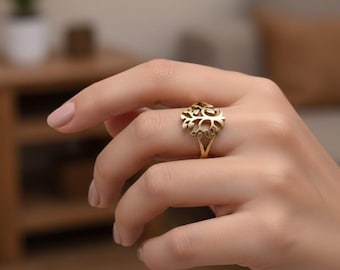 Anello Albero della Vita, Anello Naturale in Oro per Donna, Anello Albero Minimalista, Gioiello Spirituale Simbolico, Regalo Significativo per Lei