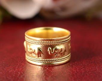 Anillo de elefante de latón chapado en oro: joyería bohemia ajustable