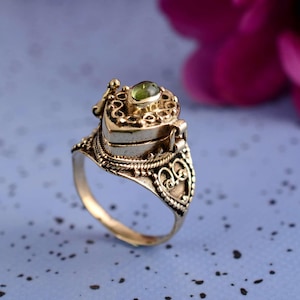 Anillo de plata hecho a mano con forma de veneno – Anillo de recuerdo con caja oculta y tapa de piedra preciosa