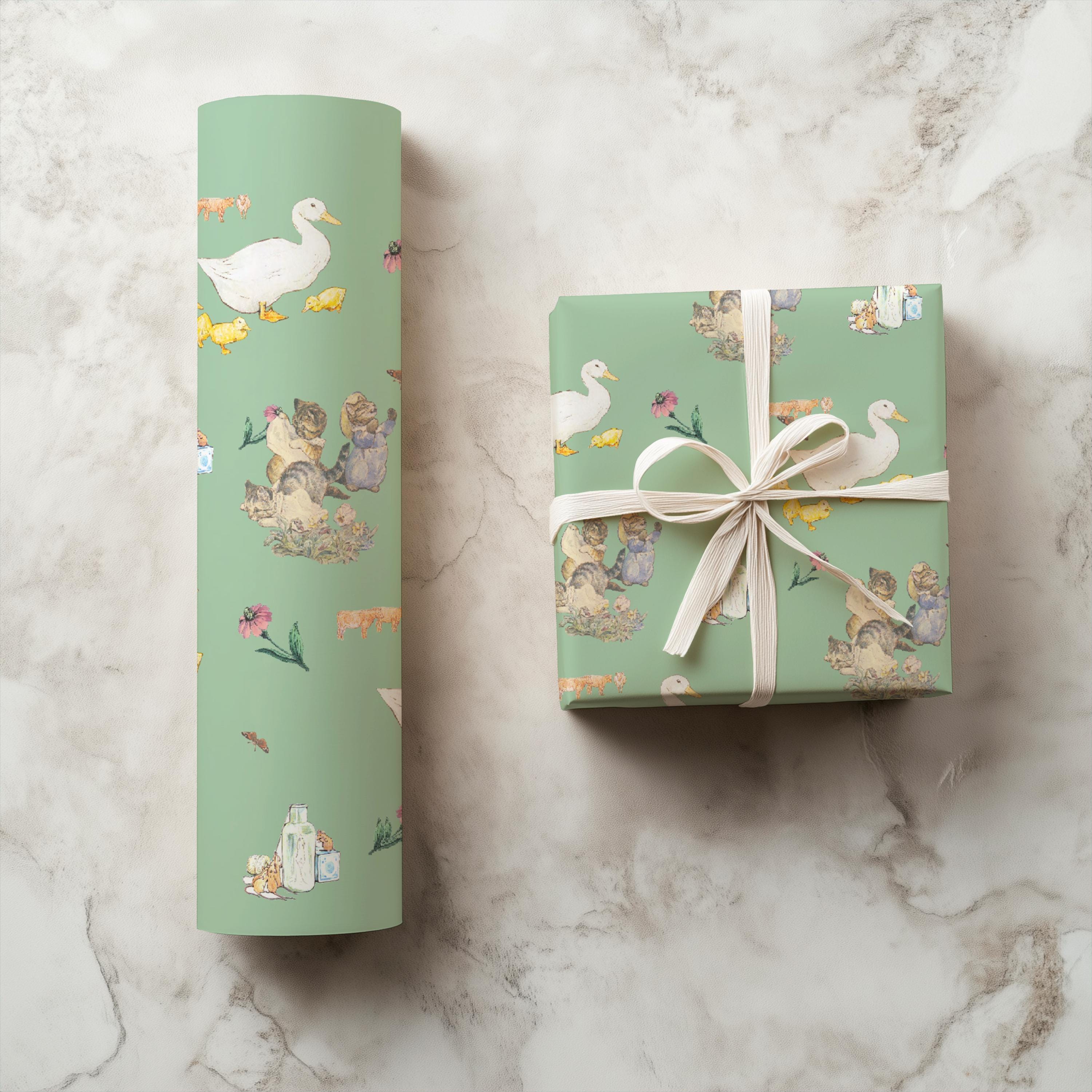 Beatrix Potter Green Floral Animals Wrapping Paper | Roll of Botanical ...