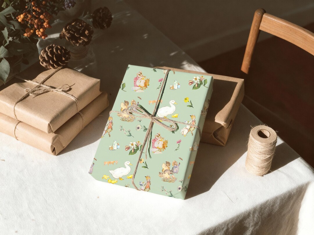 Beatrix Potter Green Floral Animals Wrapping Paper | Roll of Botanical ...