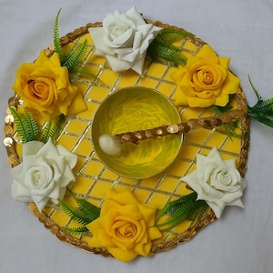Plato Haldi de boda india/Pithi/Tel Baan Thali, plato Haldi Mehendi, signo de boda indio, plato Haldi de boda musulmana Punjabi/bandeja/Thali