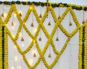 Tło nagietka 6 x 6 idealne na Diwali Paty, Haldi Mehendi Sangeet Decor, Seemantham Decor, Langavoni/Varh Laxmi Pooja tło