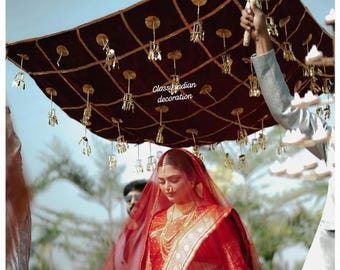 Velvet Bridal Kaleera Chadar: Maroon & Gold, Punjabi Wedding