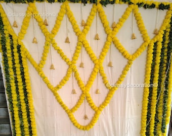 Tło z nagietkiem: Haldi Mehendi Diwali Pooja Dekoracja - 6x6 stóp