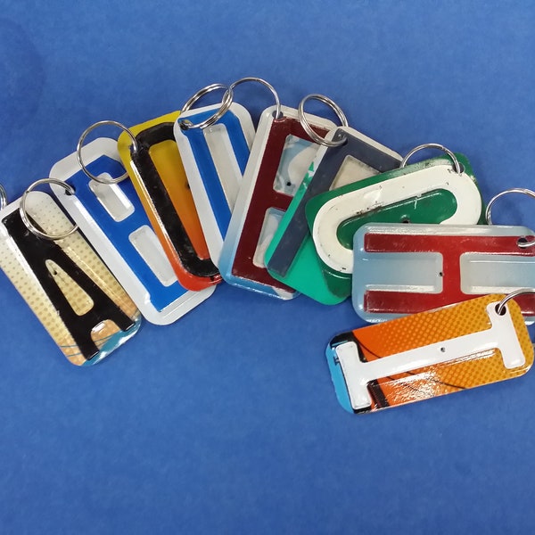 Key Rings, Key Chain made using recycled license plate letters and numbers