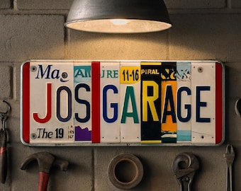 Personalized Recycled License Plate Sign – Custom Garage Home Decor