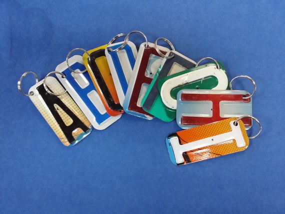 Personalized Initial Key Fob - Recycled License Plate Letter Keyring: