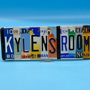 Childs Name with Authentic License Plate Letters, Unique Handmade Personalized Gift, Custom Made Home Decor