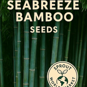 May include: Image of bamboo stalks with the text "SEABREEZE BAMBOO SEEDS." A circular logo with the words "SPROUT WORLD MARKET" surrounds a graphic of a sprouting plant over the earth.