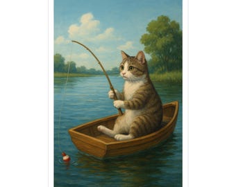 Cat Fishing Vinyl Decals: Whimsical Pet Stickers for Home Decor