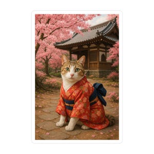 Charming Cat Vinyl Decals for Home Decor, Cute Stickers for Cat Lovers, Japanese Aesthetic, Gift for Pet Owners, Floral Design