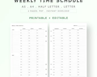 Weekly Hourly Planner: Printable & Editable Time Blocking Schedule (A4, A5, Letter, Half Letter PDF)