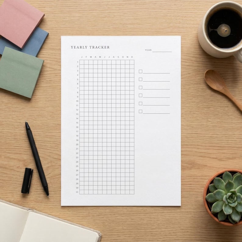 Yearly Tracker Printable | Annual Habit + Goal Tracker | Year at a ...