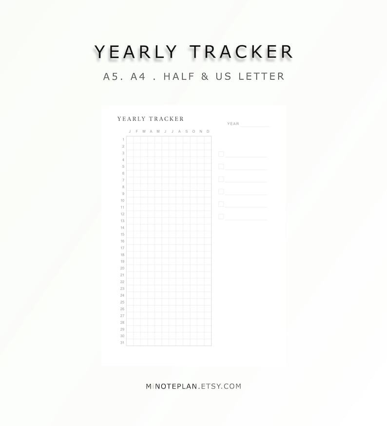 Yearly Tracker Printable | Annual Habit + Goal Tracker | Year at a ...