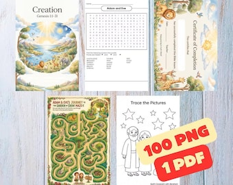 10 Lessons PDF | Bible Activity Workbook for Kids | Genesis Stories DVBS Pack | 100 Pages | Sunday School, Homeschool Printable Bible Bundle