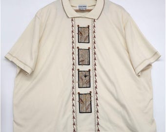 Y2K Vintage Alfred Dunner Womens 3X Embroidered Beige Polo Shirt Grandmacore