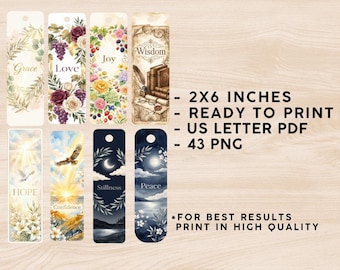 43 Printable Christian Bookmark Bundle Spiritual Word Art Bookmarks Bible Verse Inspired Gifts Journaling & Planner Includes Printable PDF