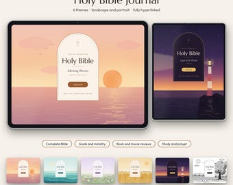 Diário Bíblico Digital com Hiperlinks, Bíblia Completa em PDF, Formatos Paisagem e Retrato, Planejador de Estudo Bíblico, Diário de Oração, Rastreador de Metas, Presente de Fé