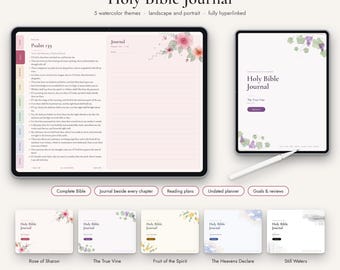 Digital Bible Journal Planner, Hyperlinked Journaling Bible, Bible Study Prayer Journal, Bible Reading Plan, Watercolor iPad Android PDF