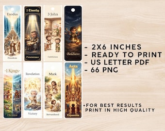66 Books of the Bible Chibi Bookmark Bundle 2x6 300 DPI Printable Christian Set | Old & New Testament Scripture Bookmarks | PDF Letter Size