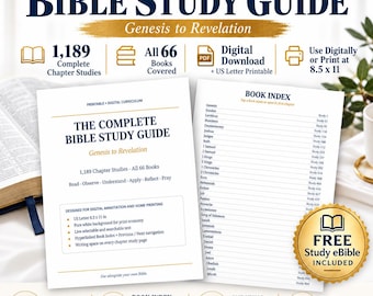 Complete Bible Study Guide PDF 1189 Chapters Genesis to Revelation | PDF US Letter Printable nkjv niv esv nlt nasb csb nasb amp cev asv hcsb