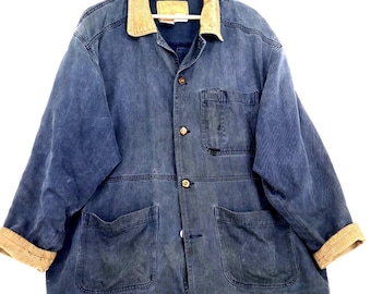 Retro TodaysNews Chore Thrashed corduroy kraag L Vintage werkjack Old Money