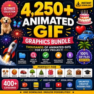4,250点以上のアニメーションGIFグラフィック集｜プレゼンテーション、ビデオ編集、ソーシャルメディア、クリエイティブプロジェクトのための整理されたクリップアートライブラリ