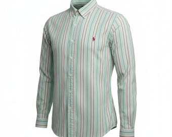 Vintage Y2K Polo Ralph Lauren XL Stripe Oxford Textured Mint Cassic Pony Preppy