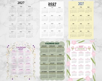 2027 Transparent Calendar PNG Bundle A4 300 DPI | 11 Designs Printable Planner Clipart Junk Journal Digital Download