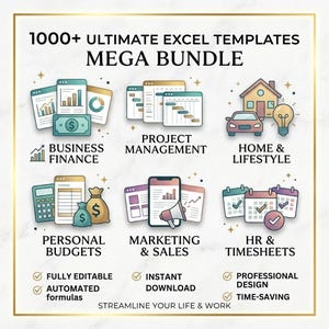 1000+ Ultimate Excel Spreadsheet Mega Bundle | Professional Templates, Small Business Budget Tracker, Financial Planner, Gantt Chart ON SALE