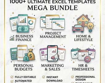 1000+ Ultimate Excel Spreadsheet Mega Bundle | Professional Templates, Small Business Budget Tracker, Financial Planner, Gantt Chart ON SALE