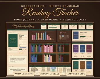 Planilha de controle de leitura do Google Sheets, Diário de leitura, Painel de registro de leitura, Lista de desejos de livros para ler, Registro de audiolivros, Desafio de leitura, Presente para amantes de livros