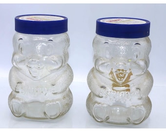Vintage Skippy Bear-Shaped Peanut Butter Glass Jars With Lids - 36 Oz - Set Of 2