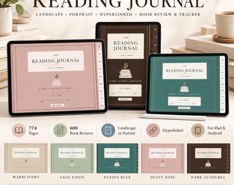 Digital Reading Journal PDF 600 Book Reviews Hyperlinked Book Tracker Notability Goodnotes Xodo Planner Series Goals Notes eBook Audiobook