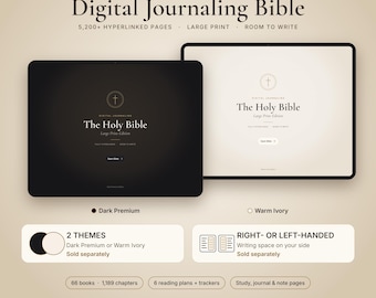 Digital Journaling Bible Hyperlinked Large Print Bible Study Planner Prayer Journal Reading Plan Christian Gift, Left/Right Hand GoodNotes