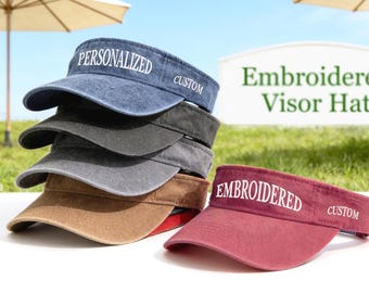 Vintage Washed Cotton Visor, Custom Embroidered Sun Hat, Personalized Text Name Monogram, Adjustable Casual Summer Visor for Women Men