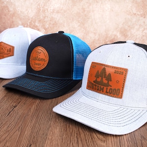 Custom Leather Patch Trucker Hat, Personalized Bulk Hat,Custom Logo Trucker Hat,Leatherette hat,Business merch,Gift,Holiday,wedding,Birthday