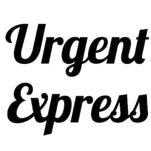 May include: Black text on a white background reads "Urgent Express" in a bold, cursive font. The words are stacked, with "Urgent" above "Express". The design is simple and direct, conveying a sense of speed and importance.