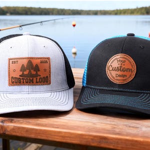 Ręcznie grawerowana skórzana czapka typu trucker z naszywką: spersonalizowane logo, prezent